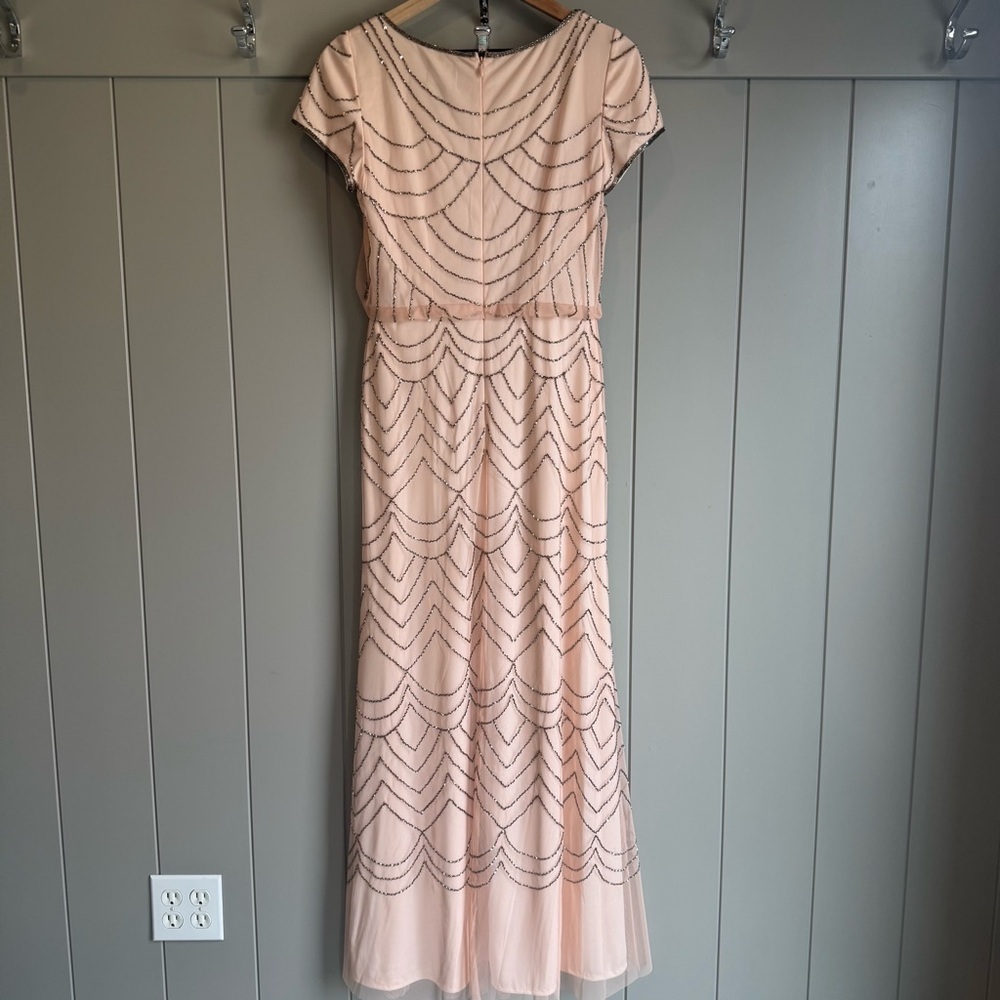 Adrianna Papell Blush Pink Beaded Tulle Gown Embellished Formal Dress 6 - Picture 5 of 17